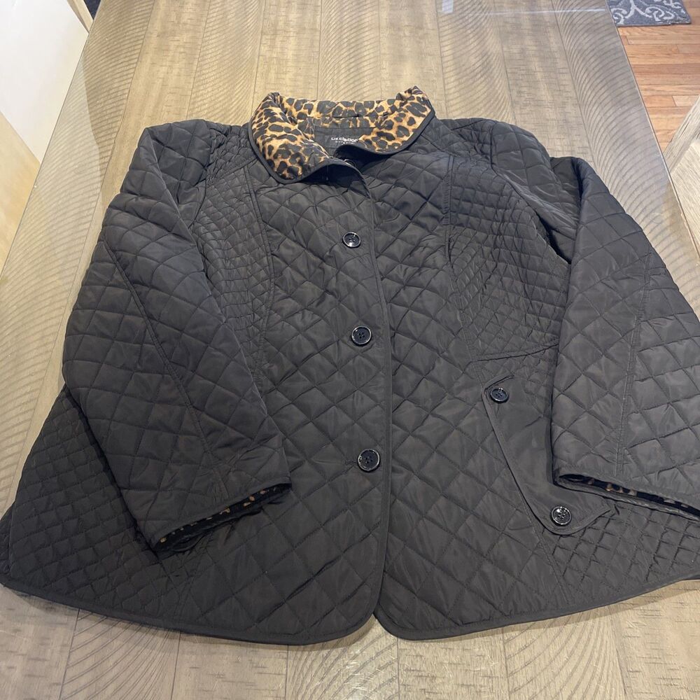 Liz Claiborne Quilted Jacket coat Womens 2x Black Animal Print - Picture 2 of 5